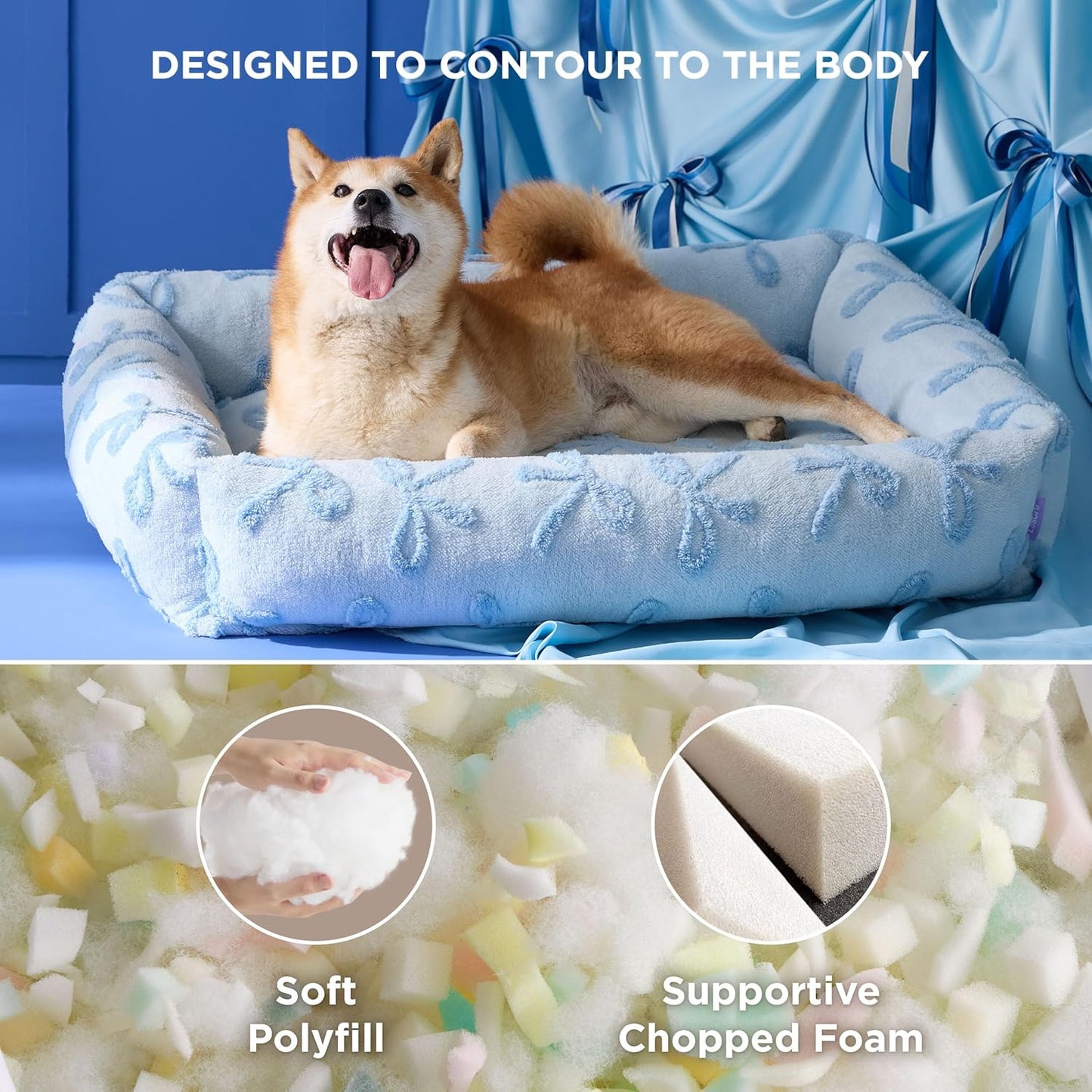 Lesure Cute Dog Bed for Large Dogs - Washable Pet Beds,Cozy Rectangle Orthopedic Sofa with Jacquard Shaggy Plush & Anti Slip Bottom,36x27x8inches