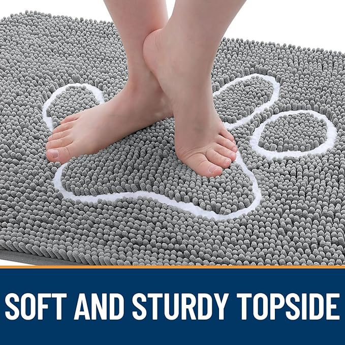 OLANLY Door Mat for Muddy Dog Paws 30x20, Absorbent Chenille Mud Doormat with Paw Print Design, Non-Slip Washable Doormat for Indoor Entryway, Quick-Dry Pet Bed Mats for Dirty Dogs, Grey and White