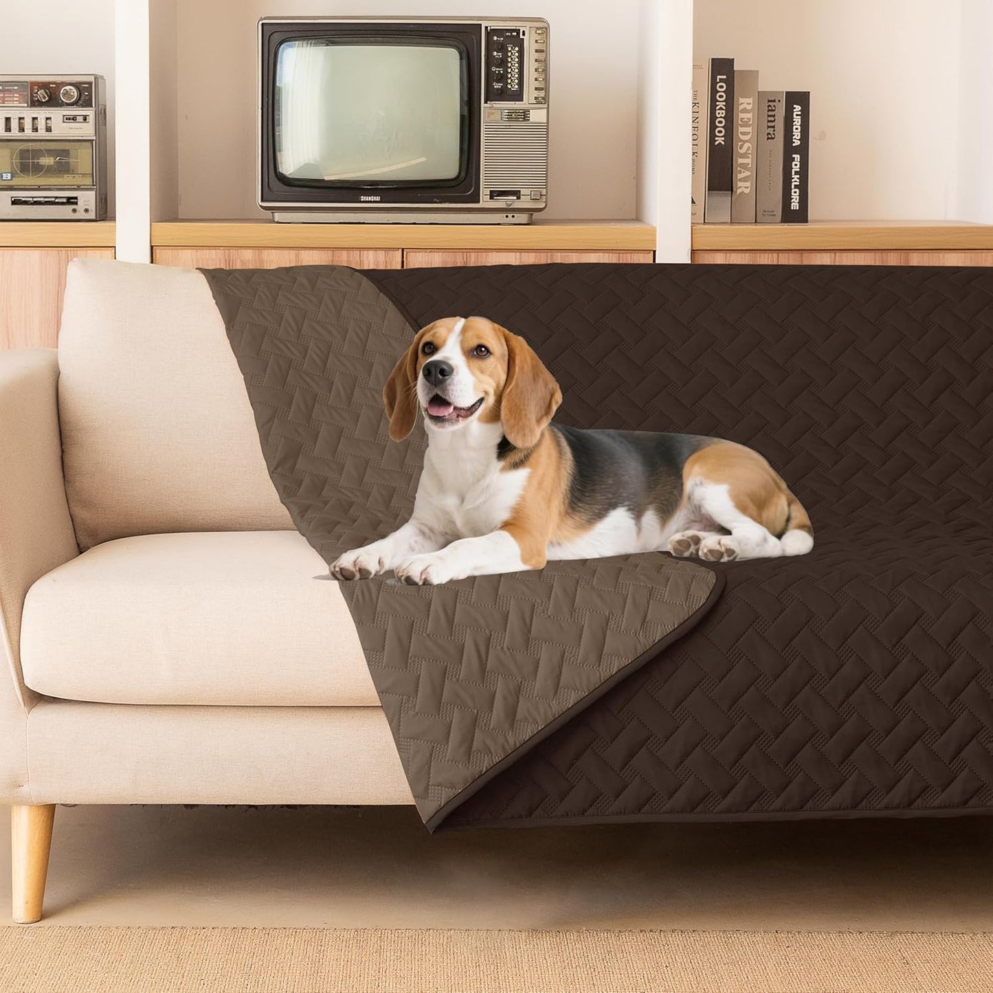 gogobunny 100% Double Sided Waterproof Dog Blanket Soft Pet Bed Cover Reversible Protect Furniture Couch Sofa Car for Puppy Cat (Dark Coffee/Light Coffee, 82x82 Inch (Pack of 1))