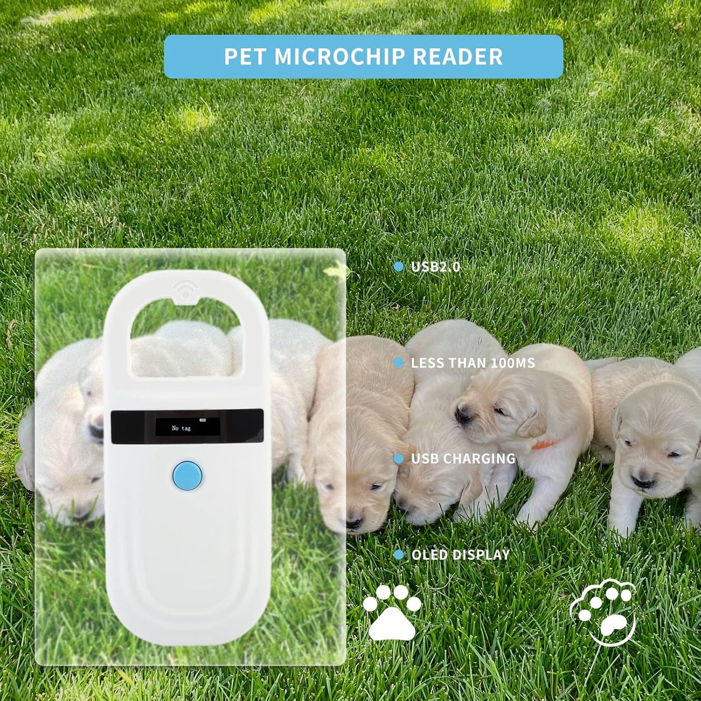 Gugxiom Pet Microchip Scanner, 134.2Khz/125Khz Pet Microchip Reader with OLED Display, Low Battery Alarm Animal Chip ID Scanner for FDX B(ISO11784/11785) and EMID microchips