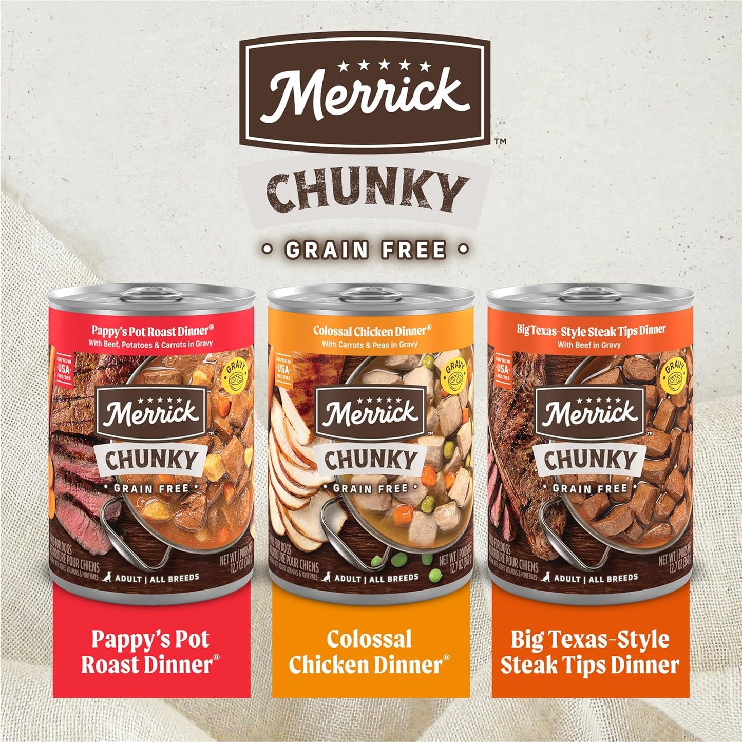 Merrick Chunky Grain Free Premium And Wholesome Canned Dog Food Variety Pack, Beef And Chicken Recipes - (Pack of 1) 12.7 oz. Cans