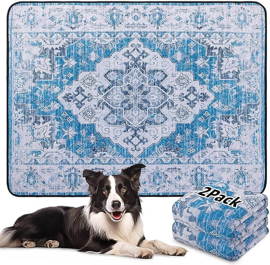 LOOBANI Washable Pee Pads for Dogs, 2 Pack Super Absorbent Reusable Puppy Pads Leakproof Dog Traning Pads, Waterproof Non-Slip Whelping Pad for Floor, Playpen, Crate, Couch-36 x48 (Blue)