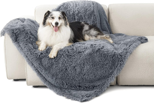 Bedsure Waterproof Dog Blankets for Large Dogs - Cat Blanket for Couch Protector Washable Long Faux Fur,Calming Soft Reversible Throw Furniture Protection for Puppy Pet, 50"x60", Grey