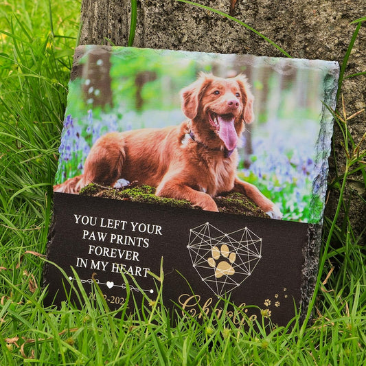 Bemaystar Personalised Dog Memorial Plaque - Customized Rock Slate Stone Picture Frame Plaque with Photo, Pet Memorial Sign with Stand Natural Slate Grave Plaque Pets Bereavement Gifts Loss of Pet
