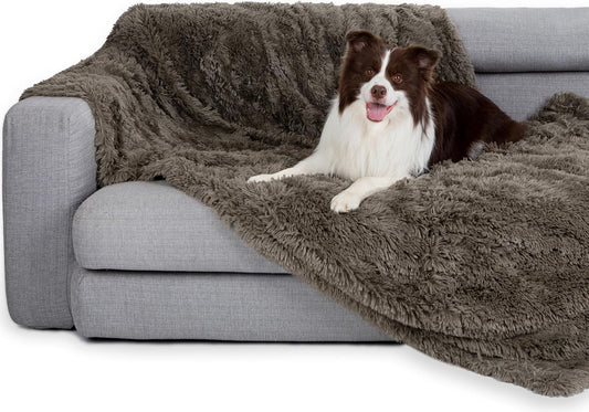 gogobunny Waterproof Dog Blanket for Large Dogs, Cats, Puppy, Reversible Faux Fur Pet Throw Blanket, Washable, Calming Furniture Protection for Sofa Bed (50x60 Inch (Pack of 1), Stone)
