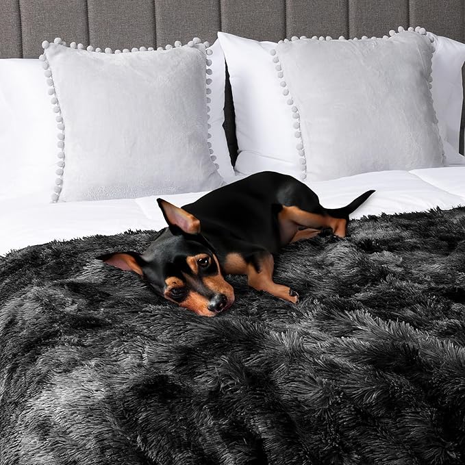 PetAmi Waterproof Dog Blanket for Large Dog, Calming Pet Blanket Bed Couch Cover Protector, Washable Sherpa Faux Fur Throw for Sofa Furniture Protection, Soft Fluffy 60x80 Tie-Dye Black