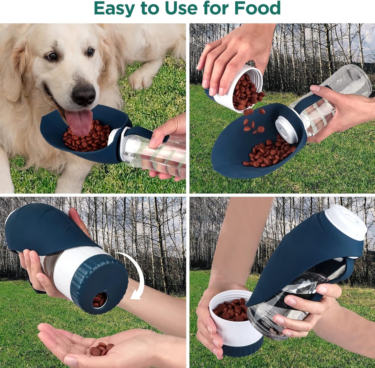Dog Water Bottle, Portable Pet Water Bottle with Food Container and Drinking Feeder, Leak Proof, BPA-Free, Foldable Puppy Water Cup Dispenser for Outdoor Walking, Travel, Hiking 20OZ