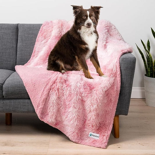 PetAmi Waterproof Dog Blanket for Medium Large Dogs, Calming Fleece Cat Blanket, Couch Protector Washable Sherpa Faux Fur Pet Throw for Puppy, Soft Reversible Leakproof 40x60 Tie-Dye Pink