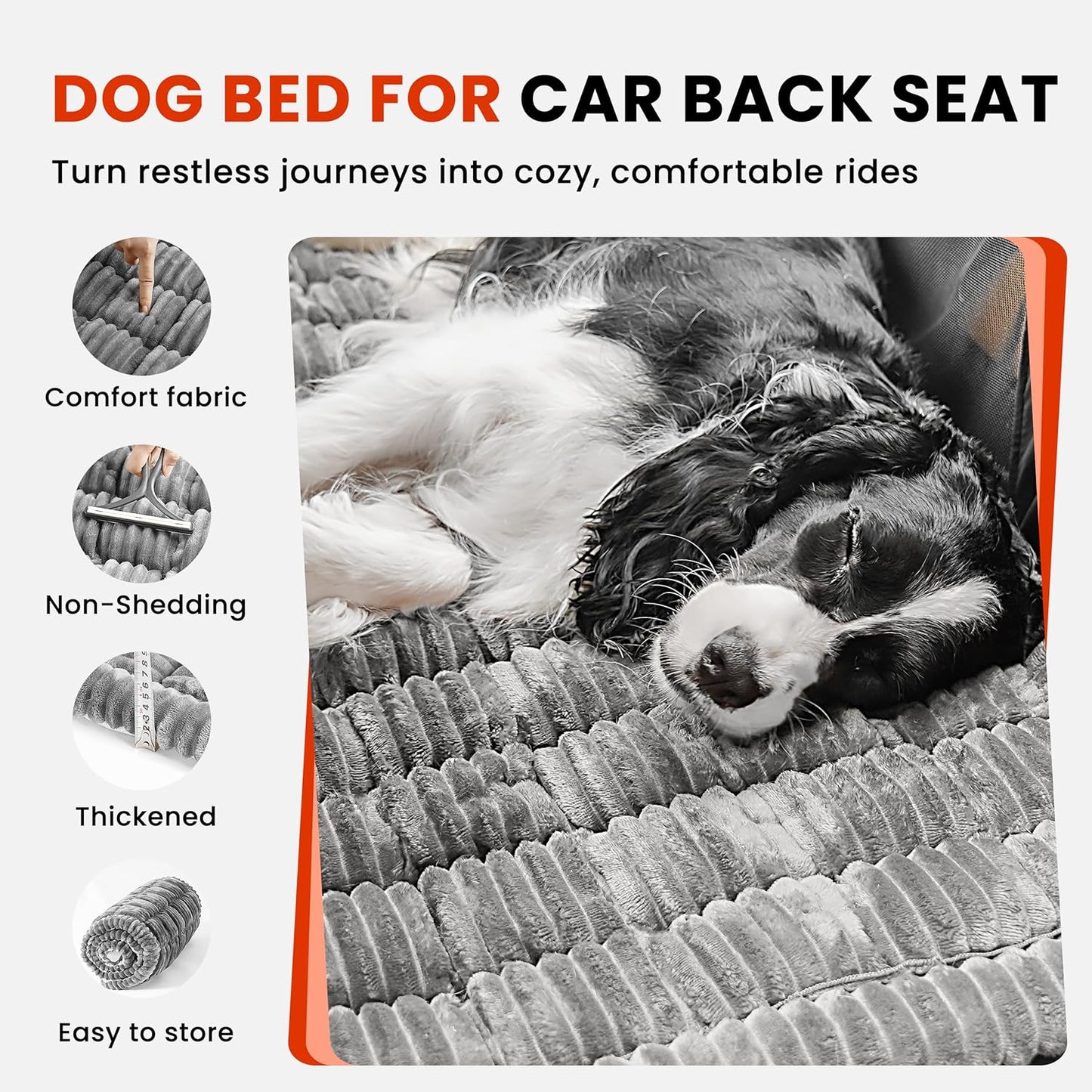 Backseat Dog Bed Mat for Car, Non-Slip Dog Bed for Car Back Seat, Soft & Cozy Dogs Blanket, Washable Travel Pet Mat Seat Protector for Cars, SUVs, Trucks