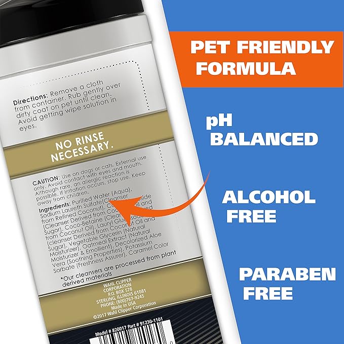 Wahl USA Pet Refresh Cleaning Wipes for All Dog Breeds - Use on Ears, Nose, Paws, Bottom, & Sensitive Areas - 50 Wipes - Model 820017A