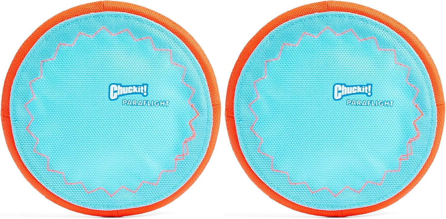 Chuckit! Paraflight Flying Disc Dog Toy - Water Floating Flyer - Durable Nylon Construction with Soft Rubber Edges - for Small and Medium Dogs - Size Small - 6.75" L x 6.75" W - Pack of 2