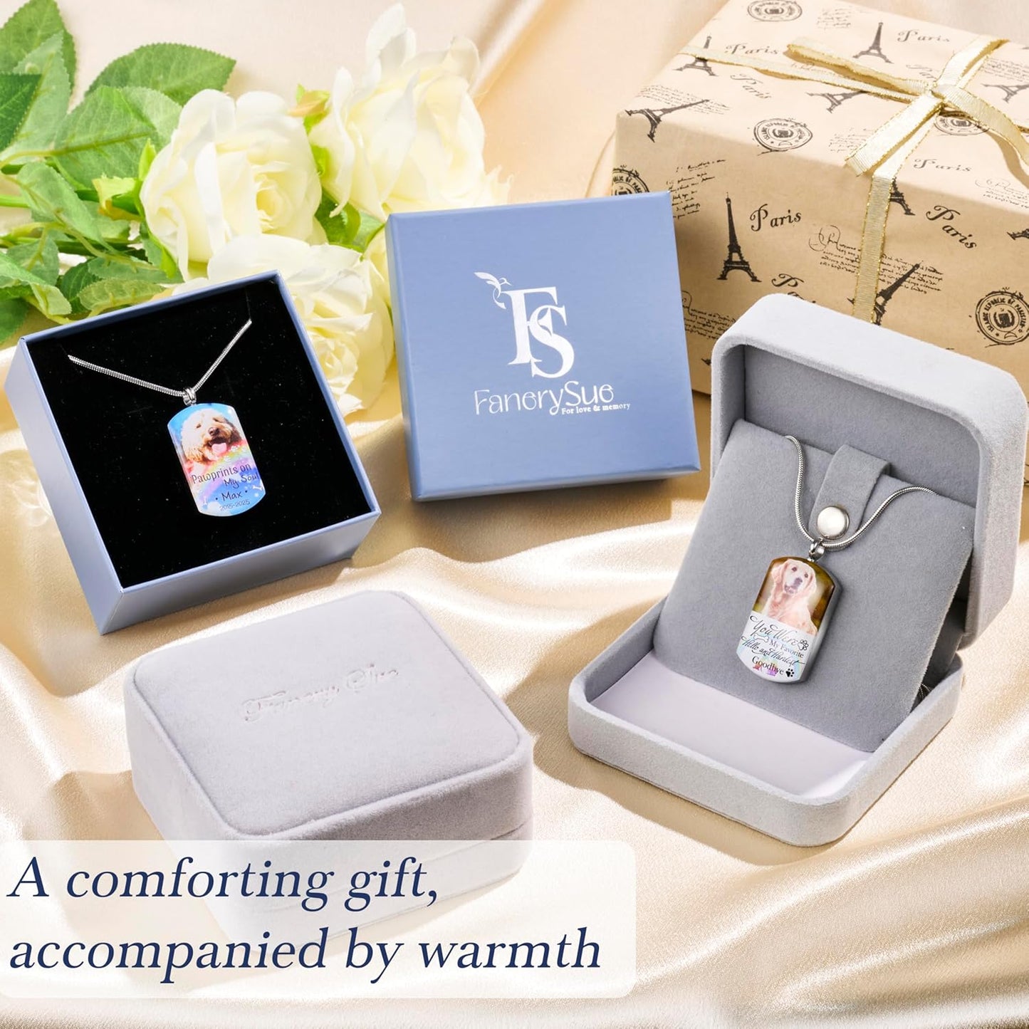 Fanery Sue Personalized Pet Ashes Necklace for Dog Cat Custom Photo&Text Pet Loss Sympathy Gift Cremation Jewelry