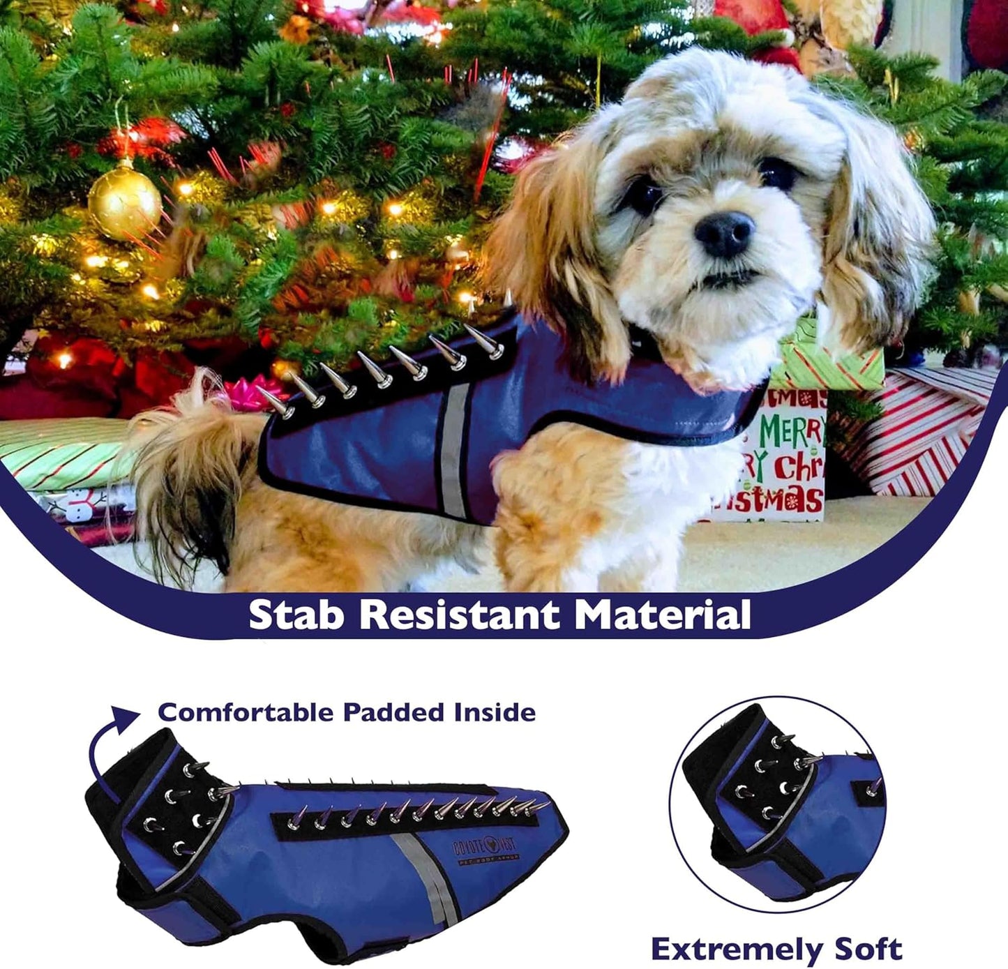 CoyoteVest SpikeVest Dog Harness Vest for Small Dogs, Reflective Dog Vest with Spikes to Shield Your pet from Coyotes, Raptor and Animal Attacks, Anti Hawk Vest, Made in USA (S-Royal Blue)