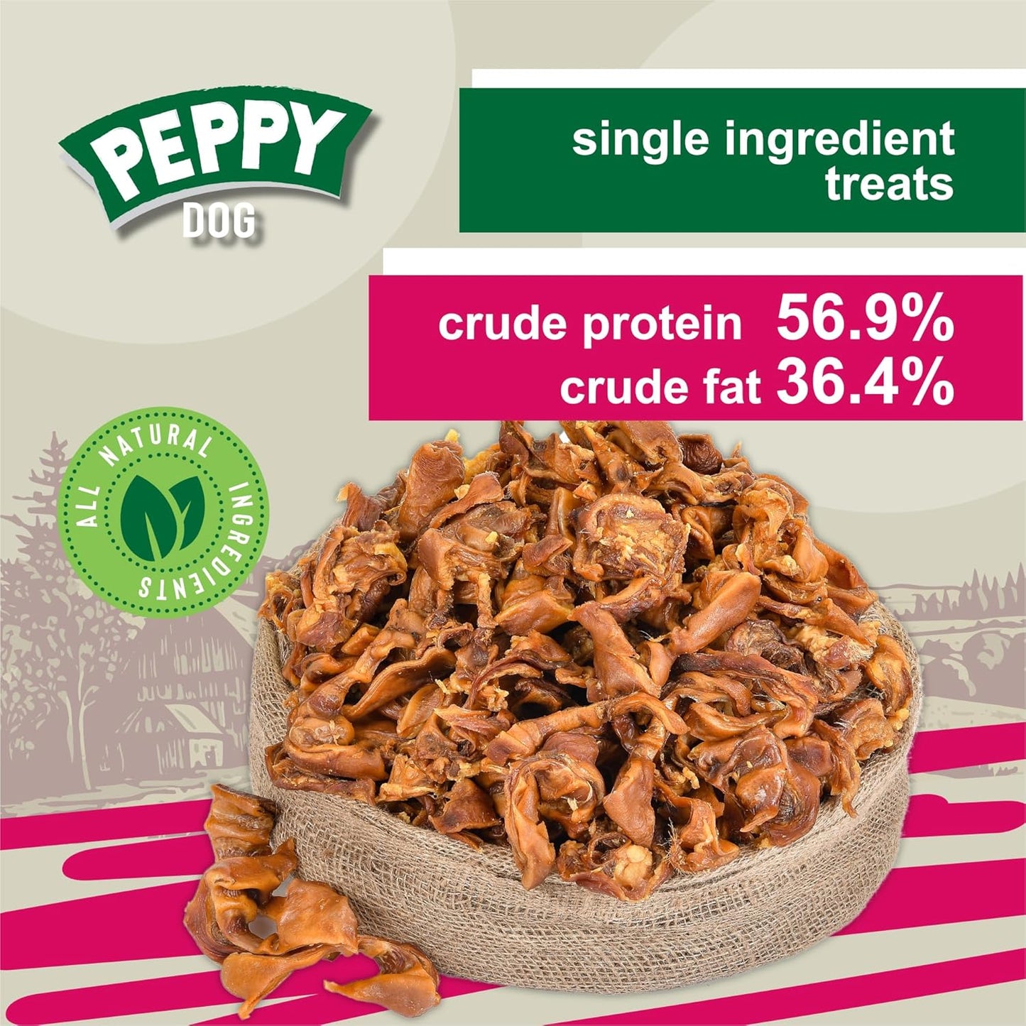 All Natural Pork Ear Strips (4.4 lb) | Simple Ingredient Dog Chews | Digestible Pig Ears | High in Protein | Supports Health and Dental