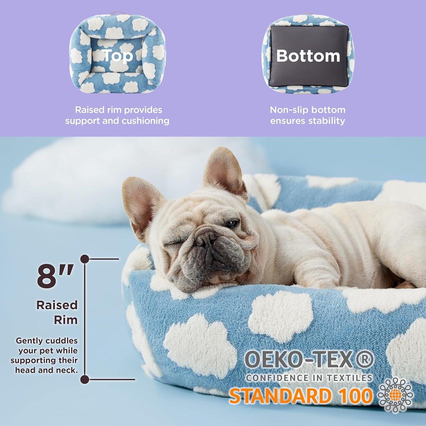 Lesure Cute Dog Bed for Medium Dogs - Washable Pet Beds,Cozy Rectangle Orthopedic Sofa with Jacquard Shaggy Plush & Anti Slip Bottom,30x24x8inches