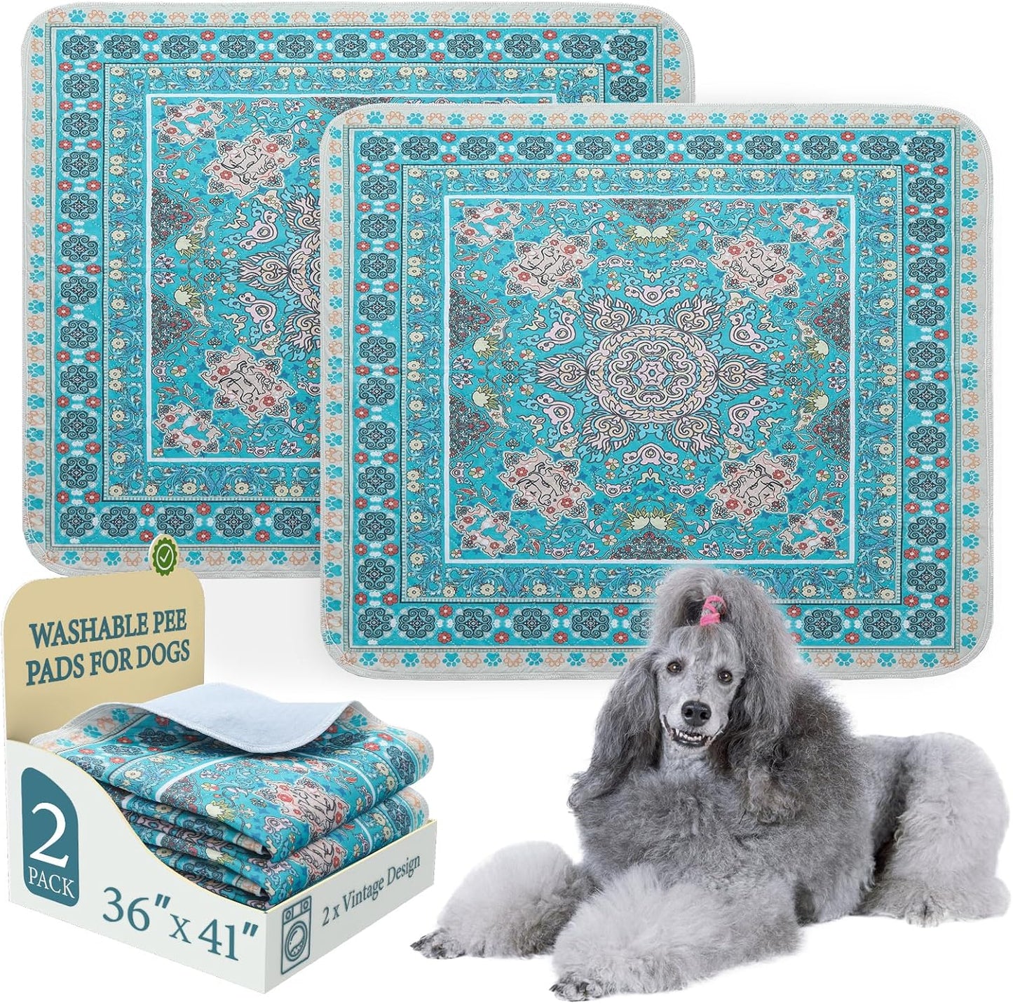 Homimp Washable Pee Pads for Dogs, 2 Pack Reusable Puppy Pads Waterproof, Absorbent and Leakproof Dog Pee Pads, Non Slip Puppy Training Pads, Pet Mat for Floor, Crate, Couch, Whelping,Blue 36"x41"