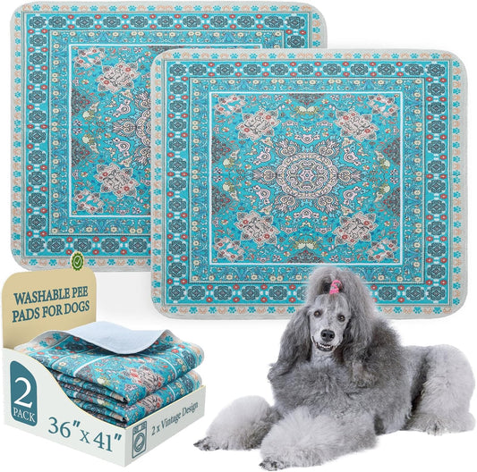 Homimp Washable Pee Pads for Dogs, 2 Pack Reusable Puppy Pads Waterproof, Absorbent and Leakproof Dog Pee Pads, Non Slip Puppy Training Pads, Pet Mat for Floor, Crate, Couch, Whelping,Blue 36"x41"