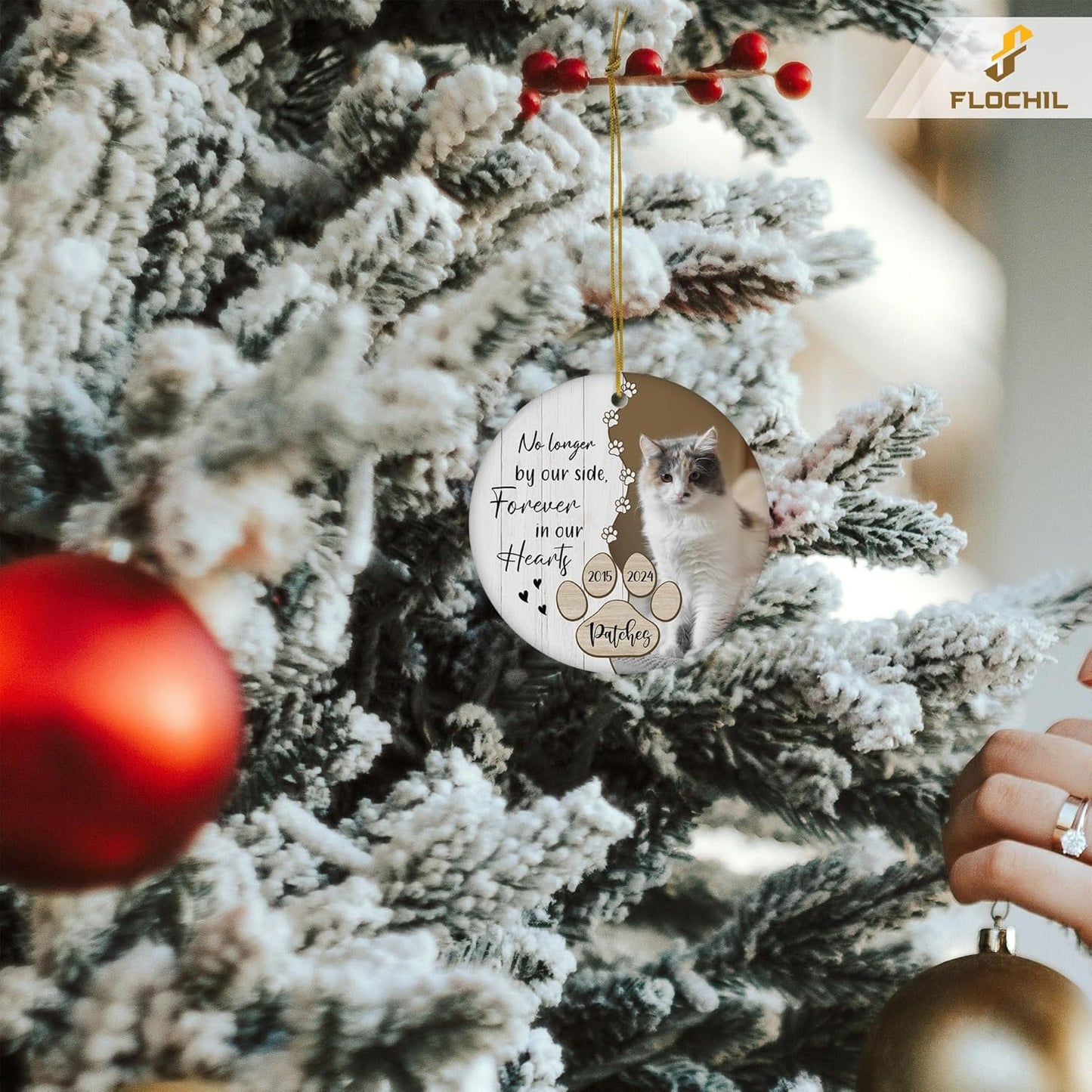 FLOCHIL Personalized Memorial Cat Christmas Ornament, Custom Cat Memorial Ornament with Name Photo, Pet Memorial Ornament, Gift for Pet Lovers