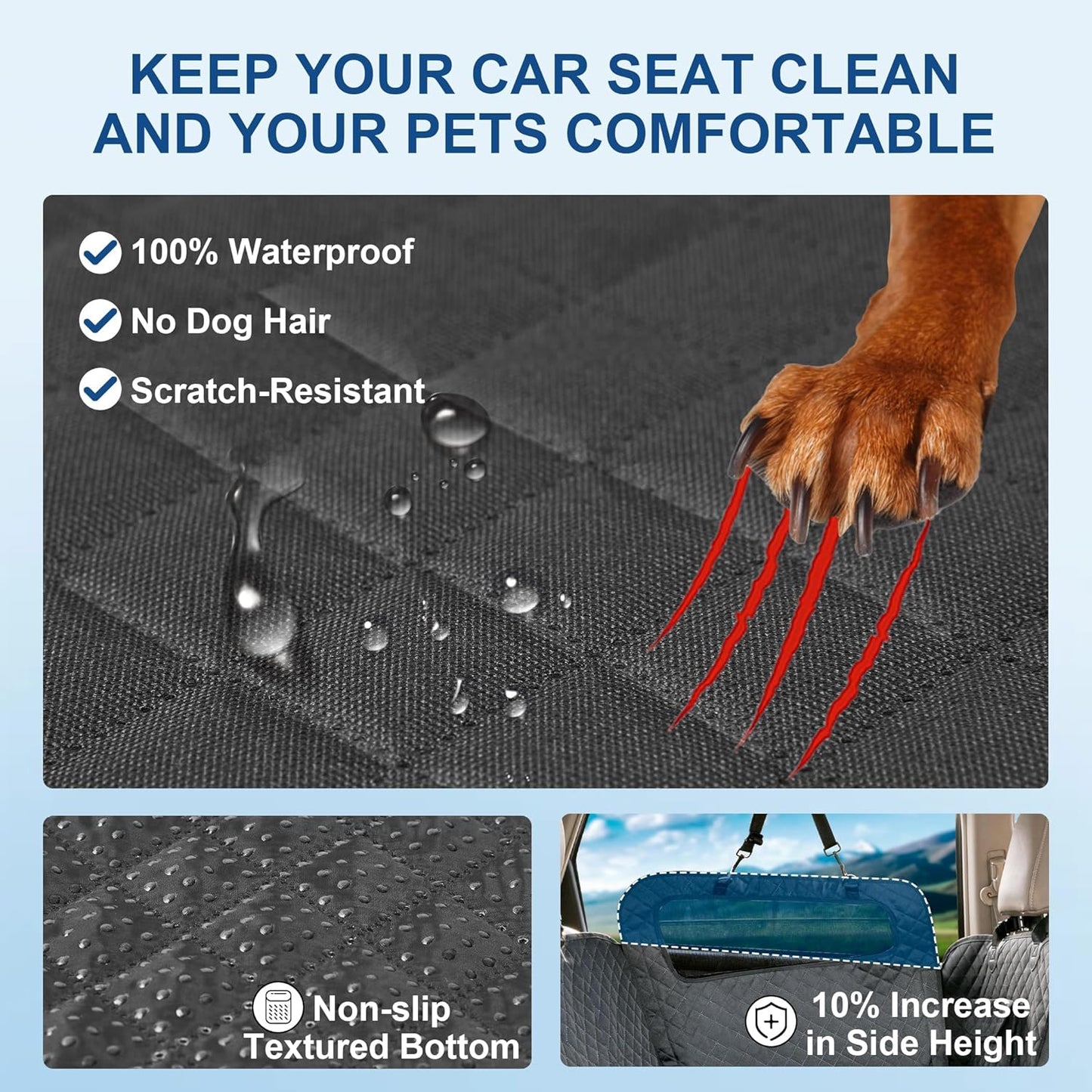 Dog Car Seat Cover – Waterproof Scratch Proof Pet Hammock with Heavy Duty Oxford Fabric Nonslip Backing Soft Padding Easy to Clean Universal Fit for Cars SUVs and Trucks Travel Protection