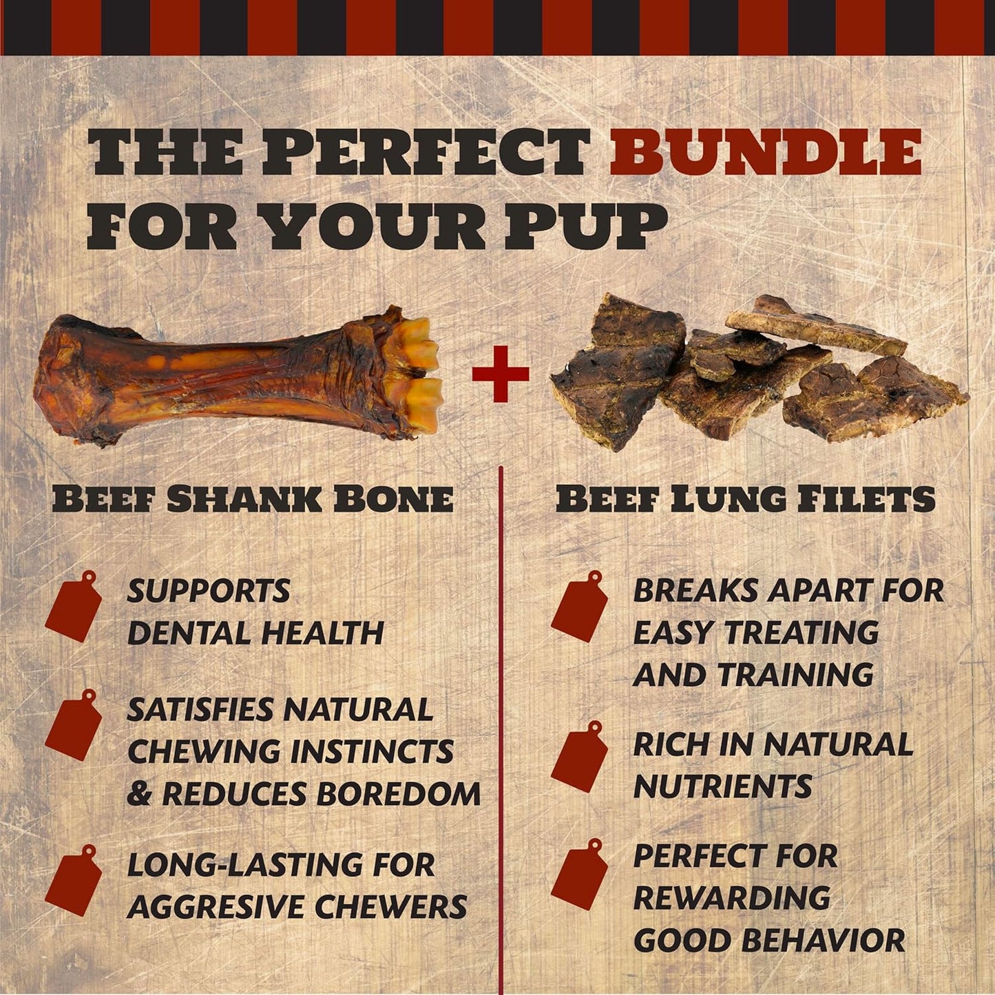 Beef Bone and 8oz Lung Dog Treat Bundle – 2 Shank and 8oz Filet