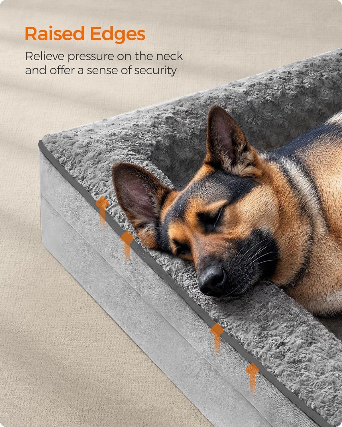 Feandrea Orthopaedic Dog Bed for Large Dogs, Waterproof Dog Sofa Bed with Removable Washable Cover, 48 x 35 x 7 Inches, Dove Gray UPGW254G01