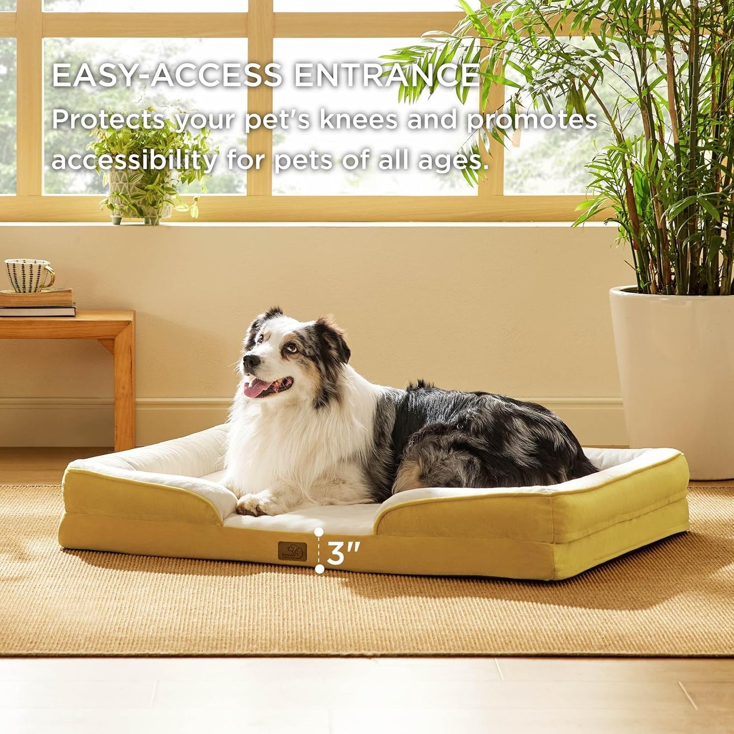 Bedsure XXL Orthopedic Dog Bed for Extra Large Dogs - Washable Giant Dog Cat Bed Waterproof, Comfort Dogs Couch Sofa with Washable Removable Cover, Pet Bed with Nonskid Bottom, Spicy Mustard, 52"