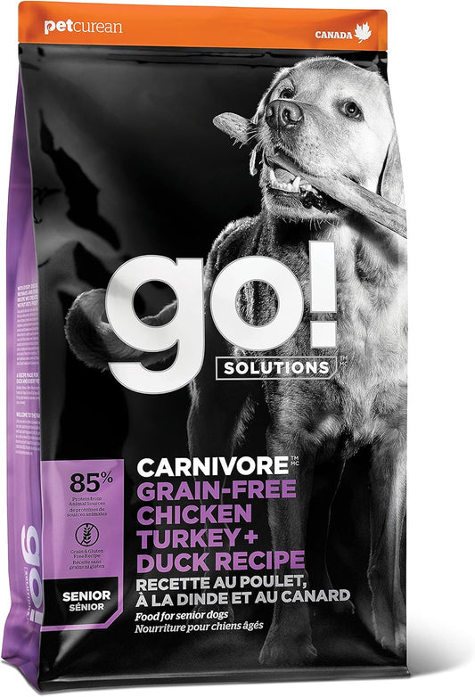 Go! Solutions Carnivore, Grain-Free, Protein Rich Dry Dog Food, Chicken, Turkey and Duck Senior Recipe, 12 lb Bag