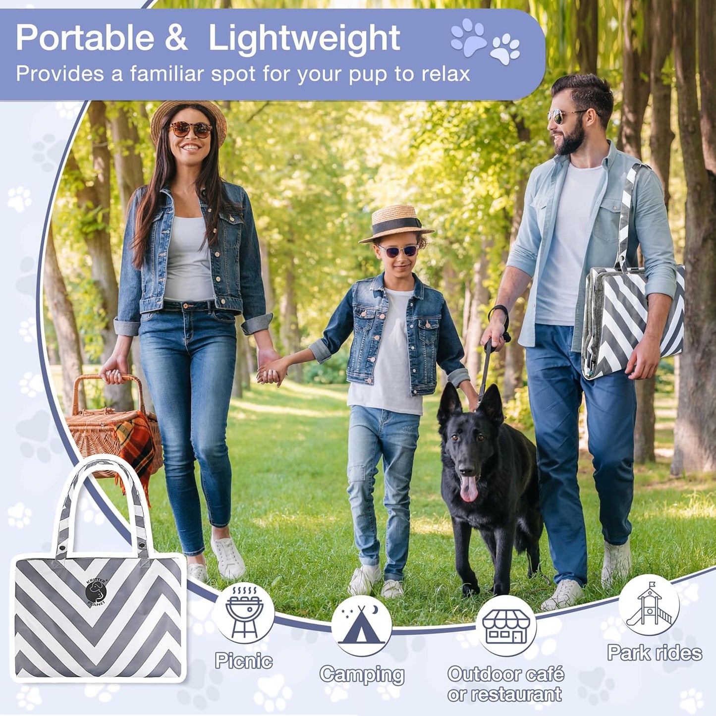 Catalonia Classic Waterproof Dog Mat, Portable Reversible Pet Travel Mat, Pet Cushion Pad with Handle for Small Medium Dogs Cats, Indoor or Outdoor, 127 x 70 cm, Gray Wavy