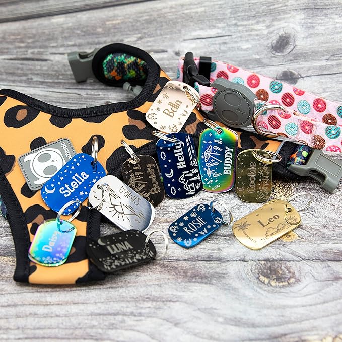 Personalized Dog Tag with 5 Lines of Custom Deep Engraved Durable Stainless Steel Pet ID Name Tag Designer Small Size Rectangle