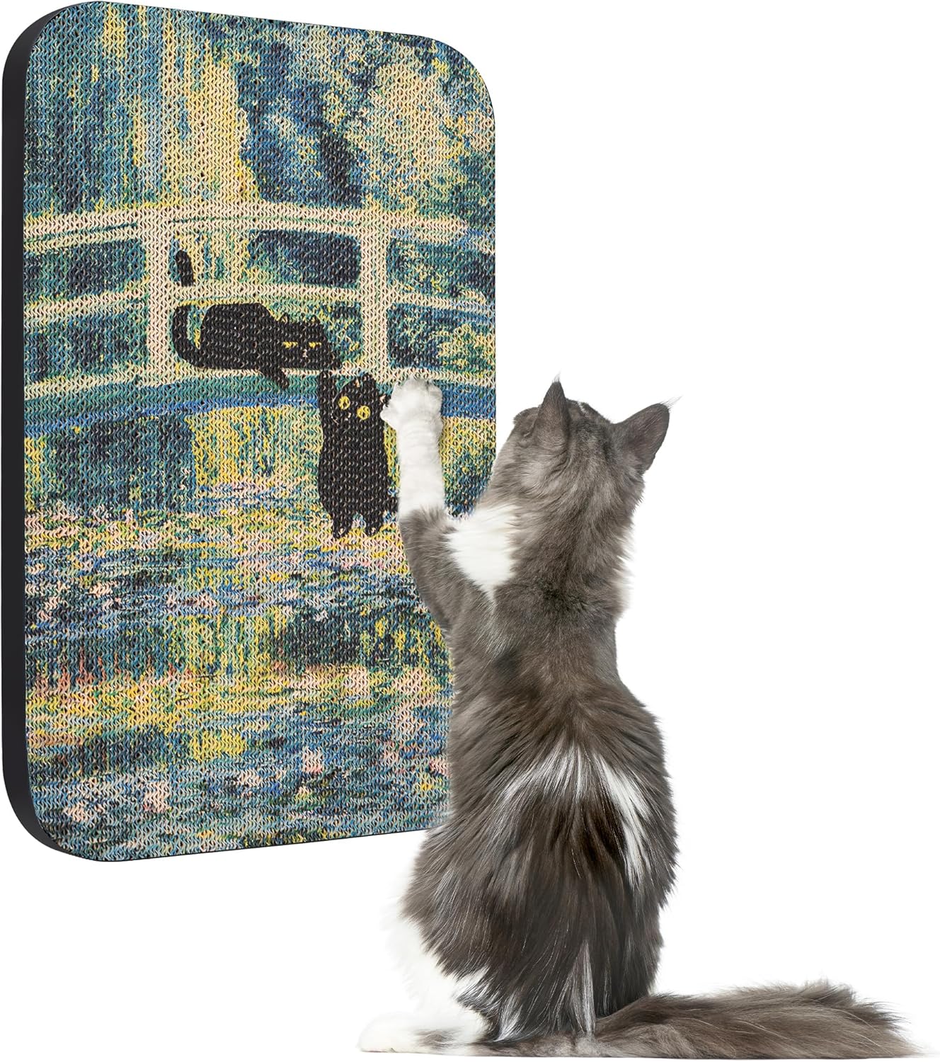 Art Cat Scratcher, Wall-Mountable Cat Scratching Board, Cat Wall Scratcher 16.7x11x1 Inch Cat Scratch Pad and Cat Scratchers for Indoor Cats Toy Furniture Protector（Lily Pond Bridge）