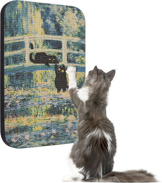Art Cat Scratcher, Wall-Mountable Cat Scratching Board, Cat Wall Scratcher 16.7x11x1 Inch Cat Scratch Pad and Cat Scratchers for Indoor Cats Toy Furniture Protector（Lily Pond Bridge）