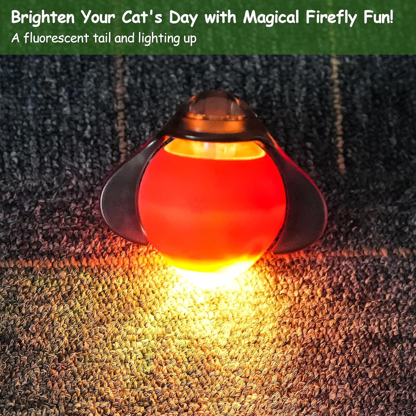 Interactive Cat Toy Ball – Firefly Automatic Moving Electric Kitten Toy with 2 Feather Tails, 3-Speed Modes, USB Rechargeable, Chirping Sounds & Motion Activation for Bored Cats