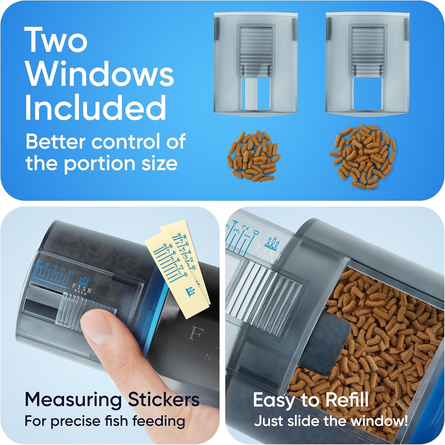 FISHNOSH Automatic Fish Feeder for Aquarium - New Generation 2025, Auto Food Dispenser with Timer for Small Tank, Big Aquariums & Pond (Blue)