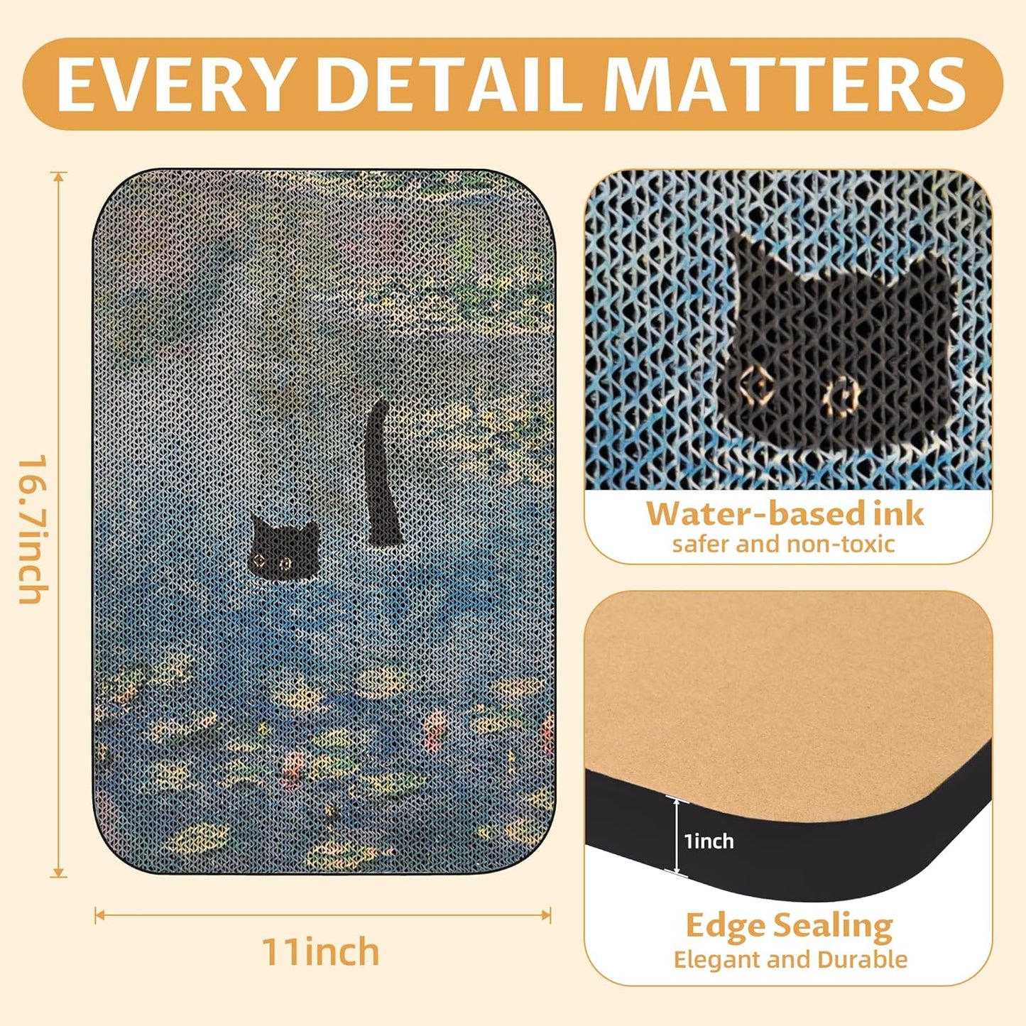 Art Cat Scratcher, Wall-Mountable Cat Scratching Board, Cat Wall Scratcher 16.7x11x1 Inch Cat Scratch Pad and Cat Scratchers for Indoor Cats Toy Furniture Protector（Water Lily Pond）