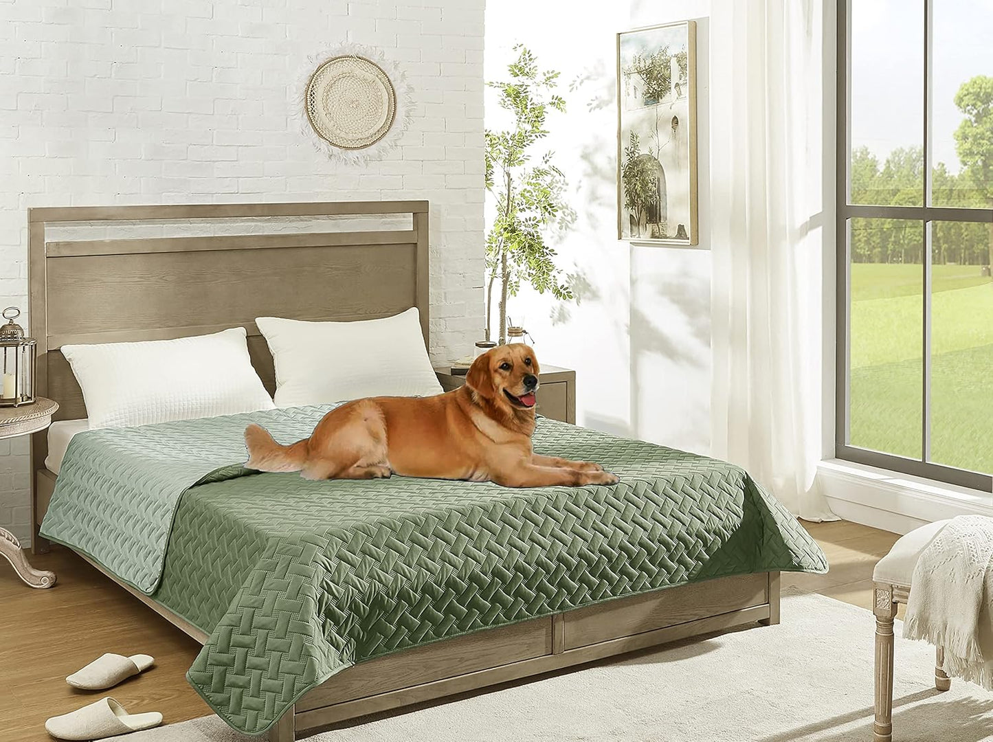 gogobunny 100% Double Sided Waterproof Dog Blanket Soft Pet Bed Cover Reversible Protect Furniture Couch Sofa Car for Puppy Cat Kids (Dark Green/Light Green, 82x82 Inch (Pack of 1))