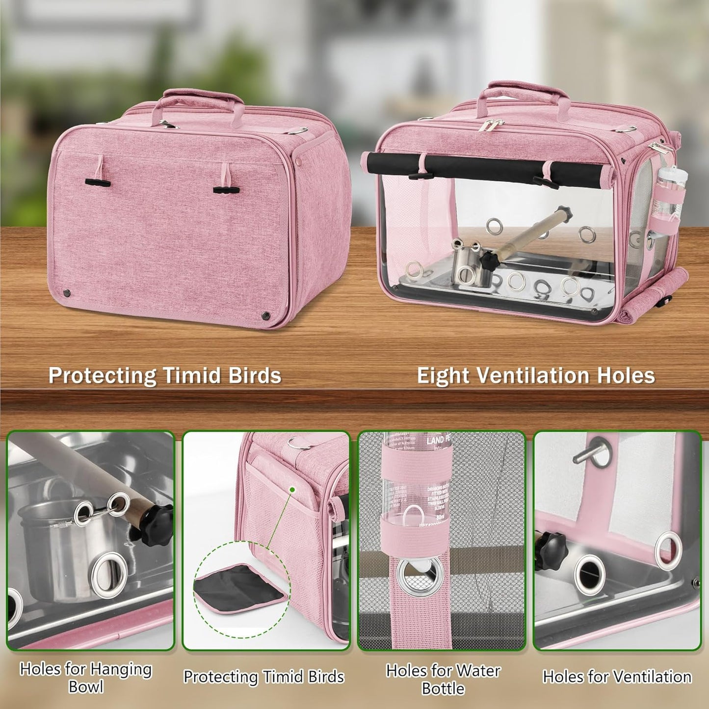 Suertree Bird Carrier Airline Approved, Bird Travel Cage with Indestructible Stainless Steel Mesh, Bird Travel Bag Lightweight and Portable with Water Bottle and Bowl