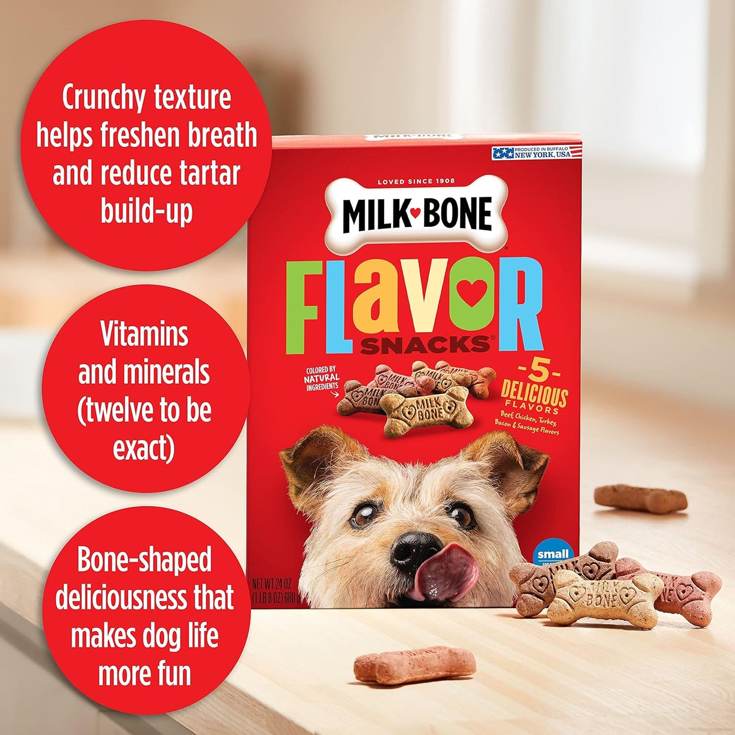 Milk-Bone Flavor Snacks Small Dog Biscuits, Flavored Crunchy Dog Treats, 7 Pound Box