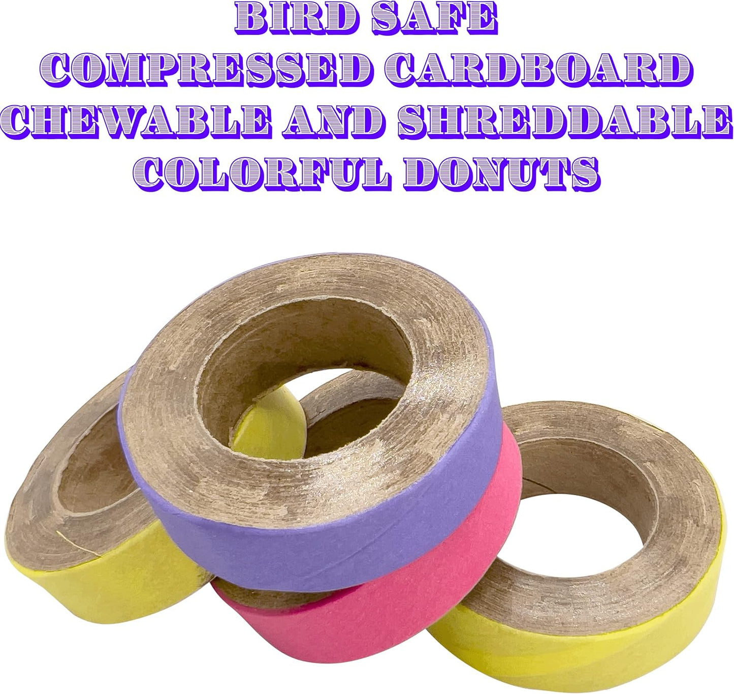 8000 1.75 Bird Chew Donut 1.75 Inch by M&M - Compressed Cardboard Shreddable Bagels, Lots of Paper Layers, Brightly Colored Outer Strip, Parrotlet Quaker Conure African Grey Beak