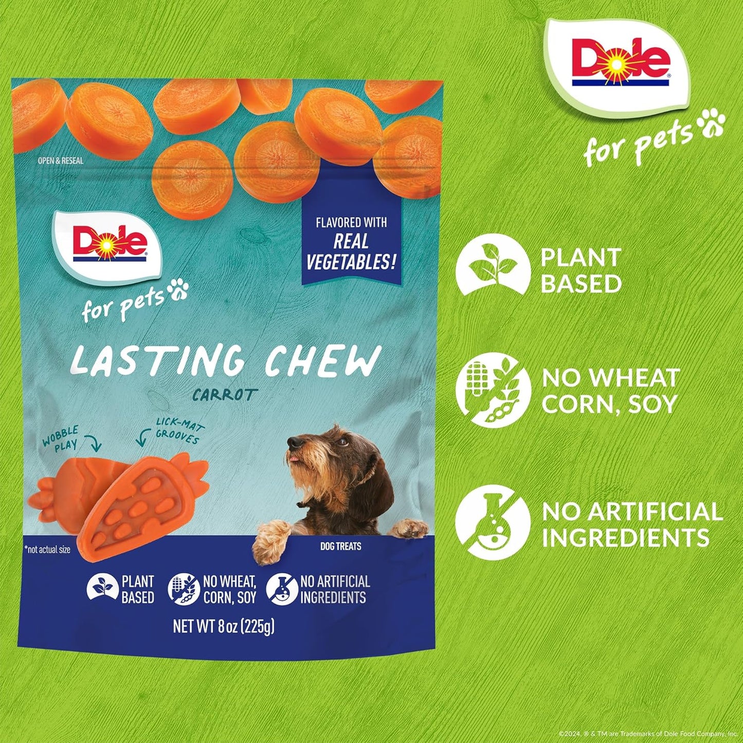 Dole for Pets Freshly Fetched Lasting Chew, Carrot Flavor Dog Treats, Small Breed, 8oz, 10ct | Flavored with Real Veggies, No Wheat, Corn, Soy, Artificial Flavors, Colors, or Preservatives