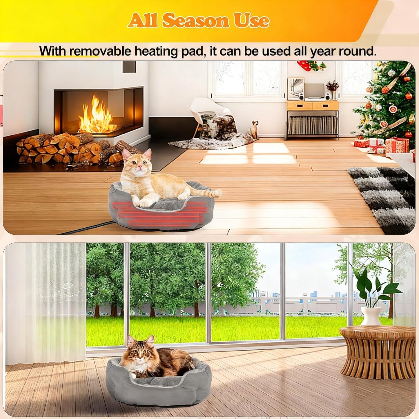 Heated Cat Bed for Indoor Cats, Adjustable Temperature Thermo Round Cat Bed with Timer, Self Warming Cat Bed Donut with Heating Pad, Washable Electric Heating Pet Bed for Kitty and Small Dogs
