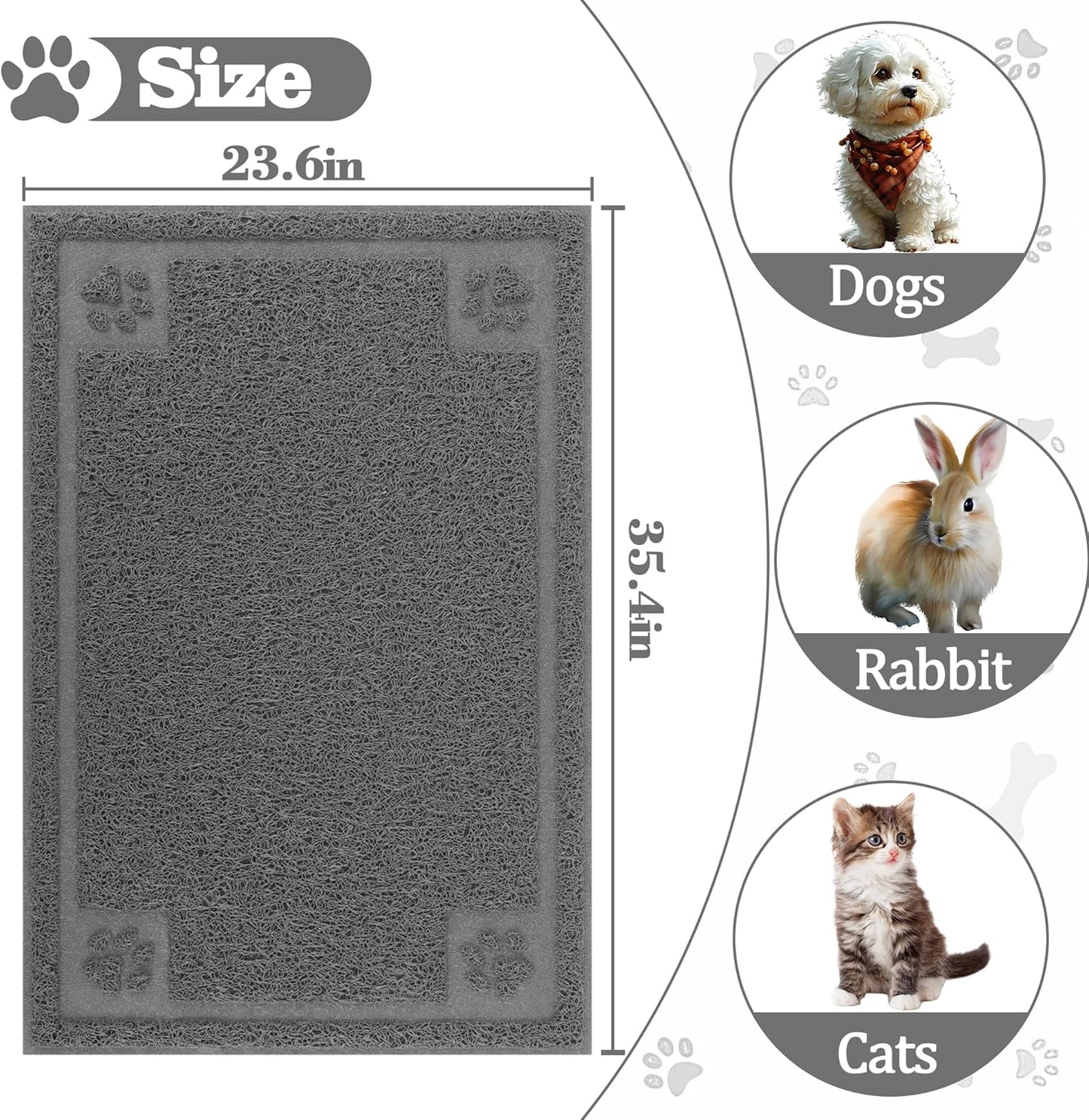 Darkyazi Pet Feeding Mat Large for Dogs and Cats,24"×36" Flexible and Easy to Clean Feeding Mat,Best for Non Slip Waterproof Feeding Mat (Grey)