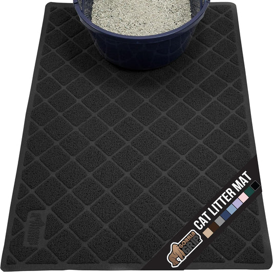 GORILLA GRIP Cat Litter Box Mat, 40x28, Water Resistant, US Designed Kitty Litter Trapping Mats, Easy to Clean, Scatter Control, Less Mess and Clean Floors, Kitten Supplies for Indoor Cats, Black