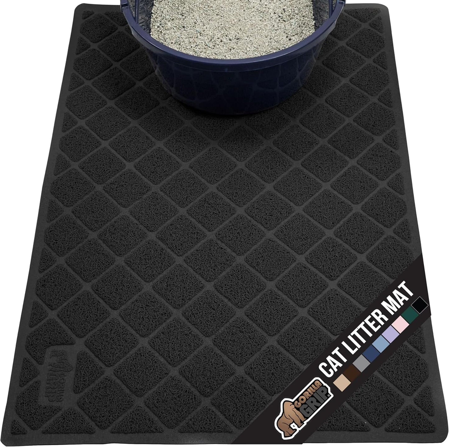 GORILLA GRIP Cat Litter Box Mat, Water Resistant, US Designed Kitty Litter Trapping Mats, Easy to Clean, Scatter Control, Less Mess and Clean Floors, Kitten Supplies for Indoor Cats, 30x20 Black