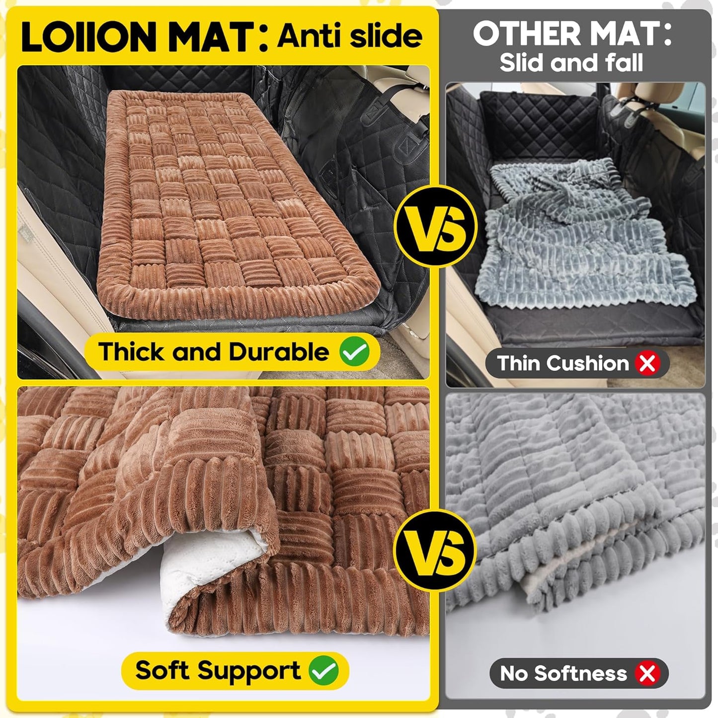 Dog Car Bed Mat, Non-Slip Backseat Extender Pet Blanket, Plaid Dog Bed for Trucks, Sedans & Large SUVs, Chew-Resistant Travel Pad for Dogs, Easy Clean & Scratch-Proof & Comfort（56"x28.7" Brown