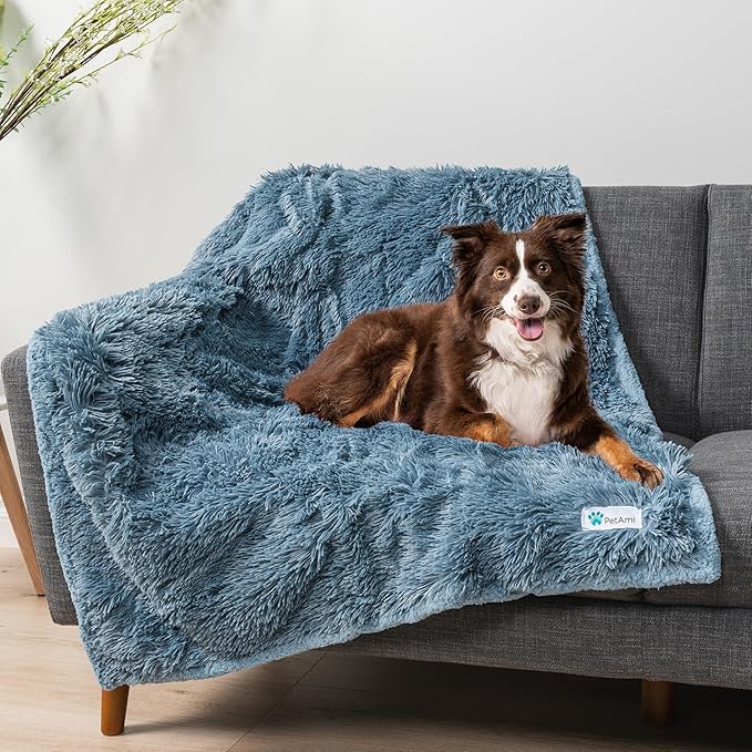 PetAmi Waterproof Dog Blanket for Medium Large Dogs, Calming Fleece Cat Blanket, Couch Protector Washable Sherpa Faux Fur Pet Throw for Puppy, Soft Reversible Leakproof 40x60 Light Blue
