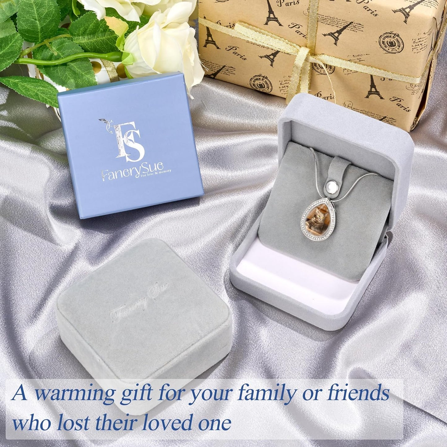 Fanery Sue Personalized Pet Ashes Necklace for Dog Cat Custom Photo&Text Pet Loss Sympathy Gift Cremation Jewelry