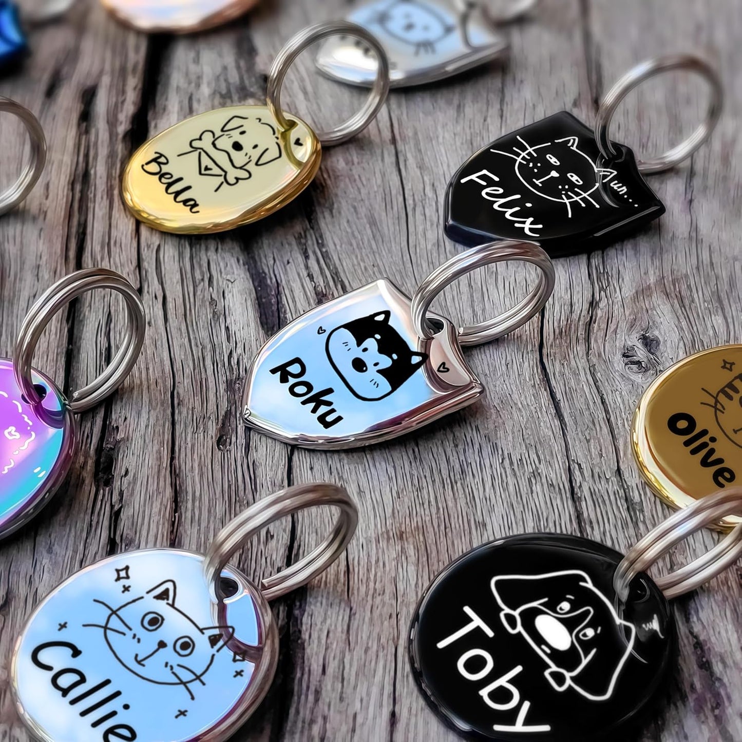 Cats Dogs Original Portrait Design for Cat Dog ID Tags – Stainless Steel Deep Engraving Customized Dog Collar Accessories (Shield)