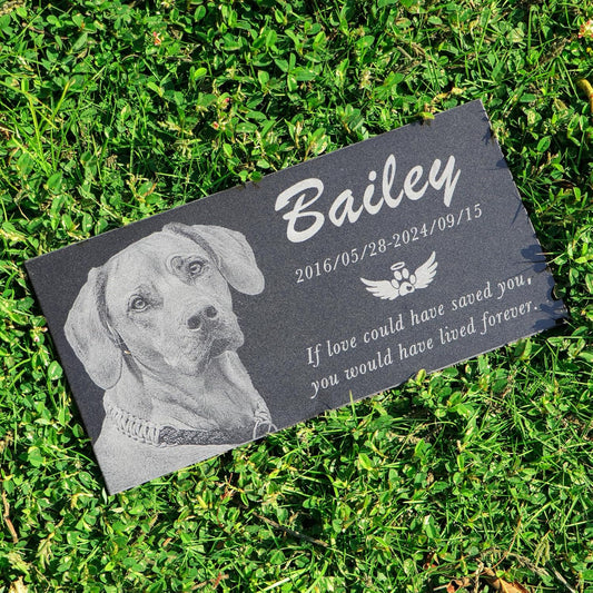 Personalized Black Granite pet Memorial Stone, Garden Plaque Engraved with Photo for Dogs, Customized Headstone for Cemetery Decoration, Memorial Gifts for Loss of Dog, Cats and Family Pets