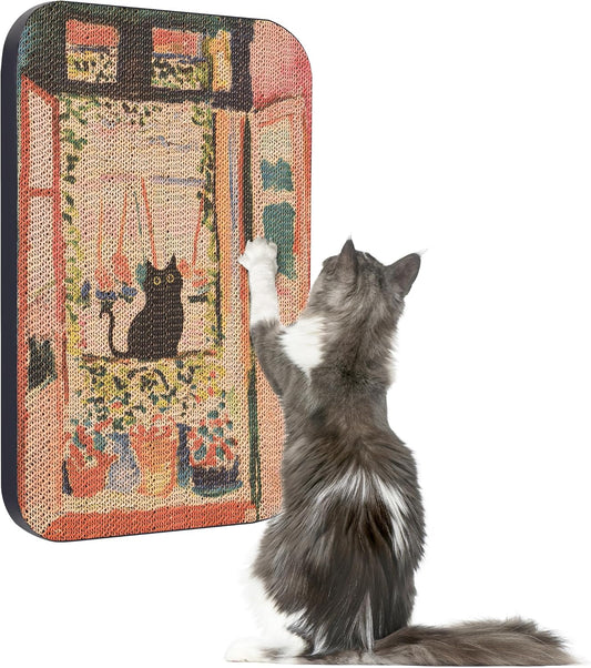 Art Cat Scratcher, Wall-Mountable Cat Scratching Board, Cat Wall Scratcher 16.7x11x1 Inch Cat Scratch Pad and Cat Scratchers for Indoor Cats Toy Furniture Protector（The Open Window）