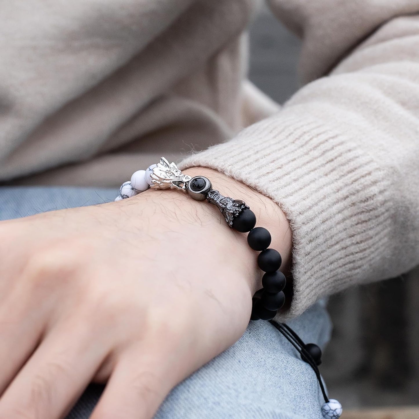 EMIRISTIC Custom Photo Bracelet - Personalized Picture Natural Stone Cuban Chain Bracelet - Any Special Day Gifts